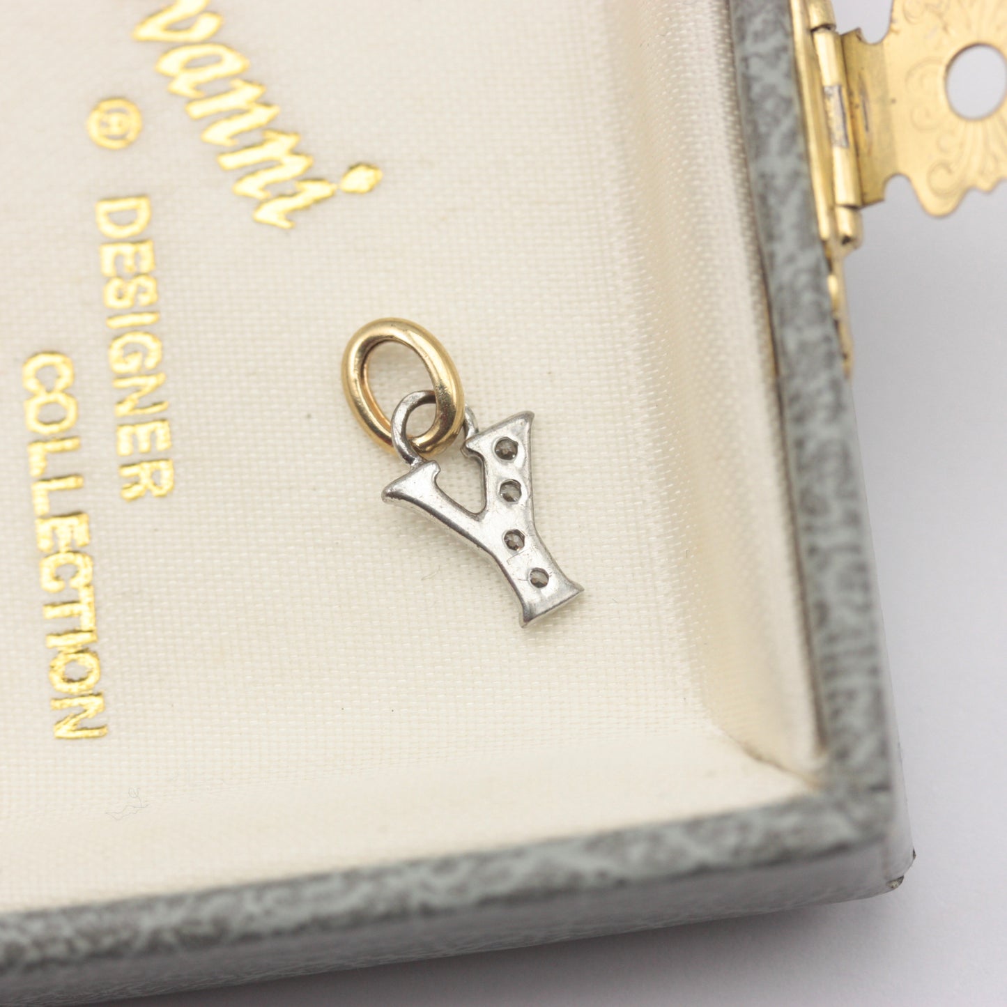 Pre-owned 9ct Yellow and White Gold Letter Y Pendant with Cubic Zirconia