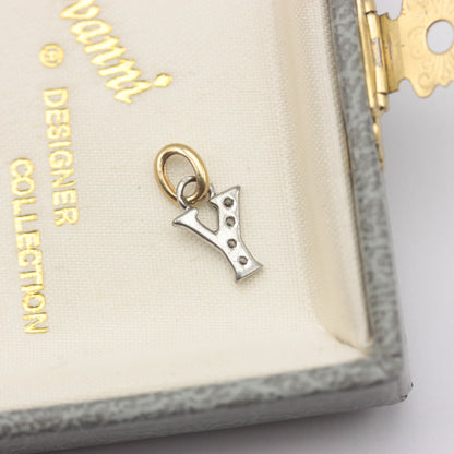 Pre-owned 9ct Yellow and White Gold Letter Y Pendant with Cubic Zirconia