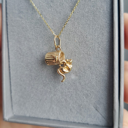 Solid 9ct Gold Articulated Cat Raiding the Bin Charm
