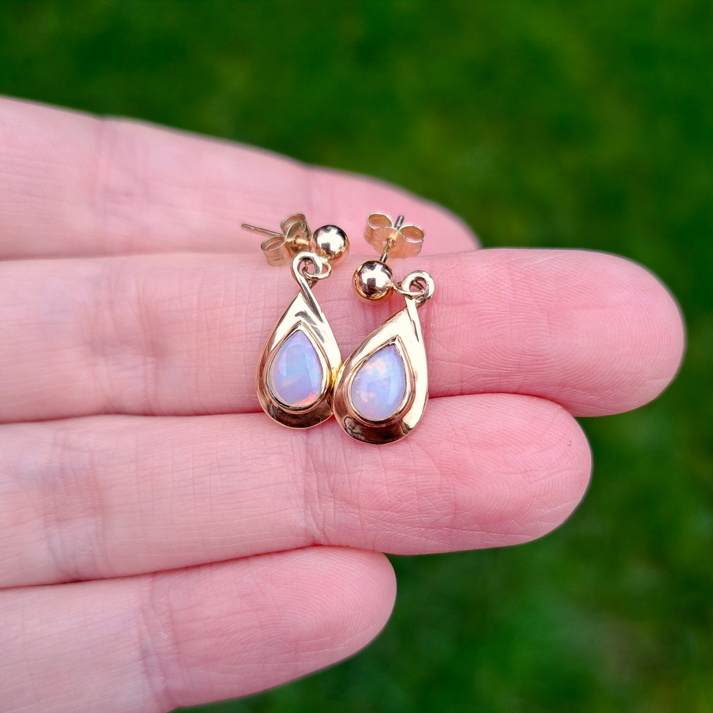 Late Vintage 9ct Gold and Opal Dangle Earrings