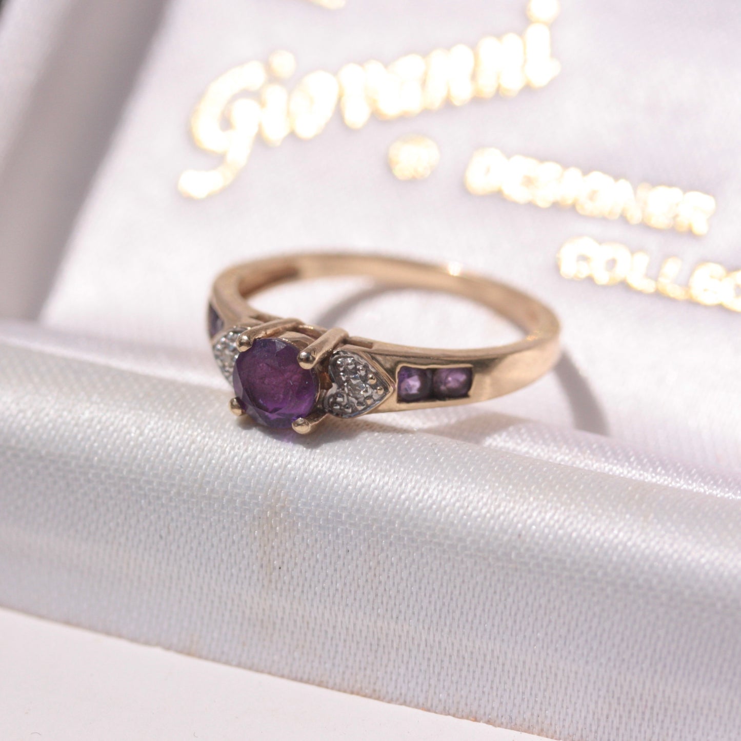 Vintage 9ct Gold Amethyst and Diamond Ring