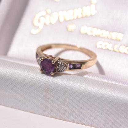 Vintage 9ct Gold Amethyst and Diamond Ring