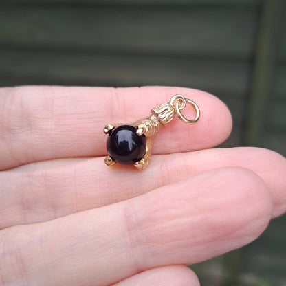 Vintage 9ct Gold Claw Holding Onyx Ball Charm, 1991