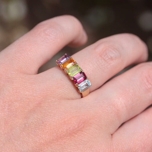Vintage 9ct Gold Multi Gemstone Ring, 1993