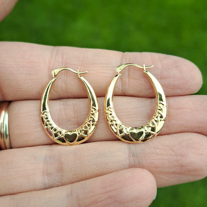 Pre-owned 9ct Gold Hearts Design Creole Hoop Earrings