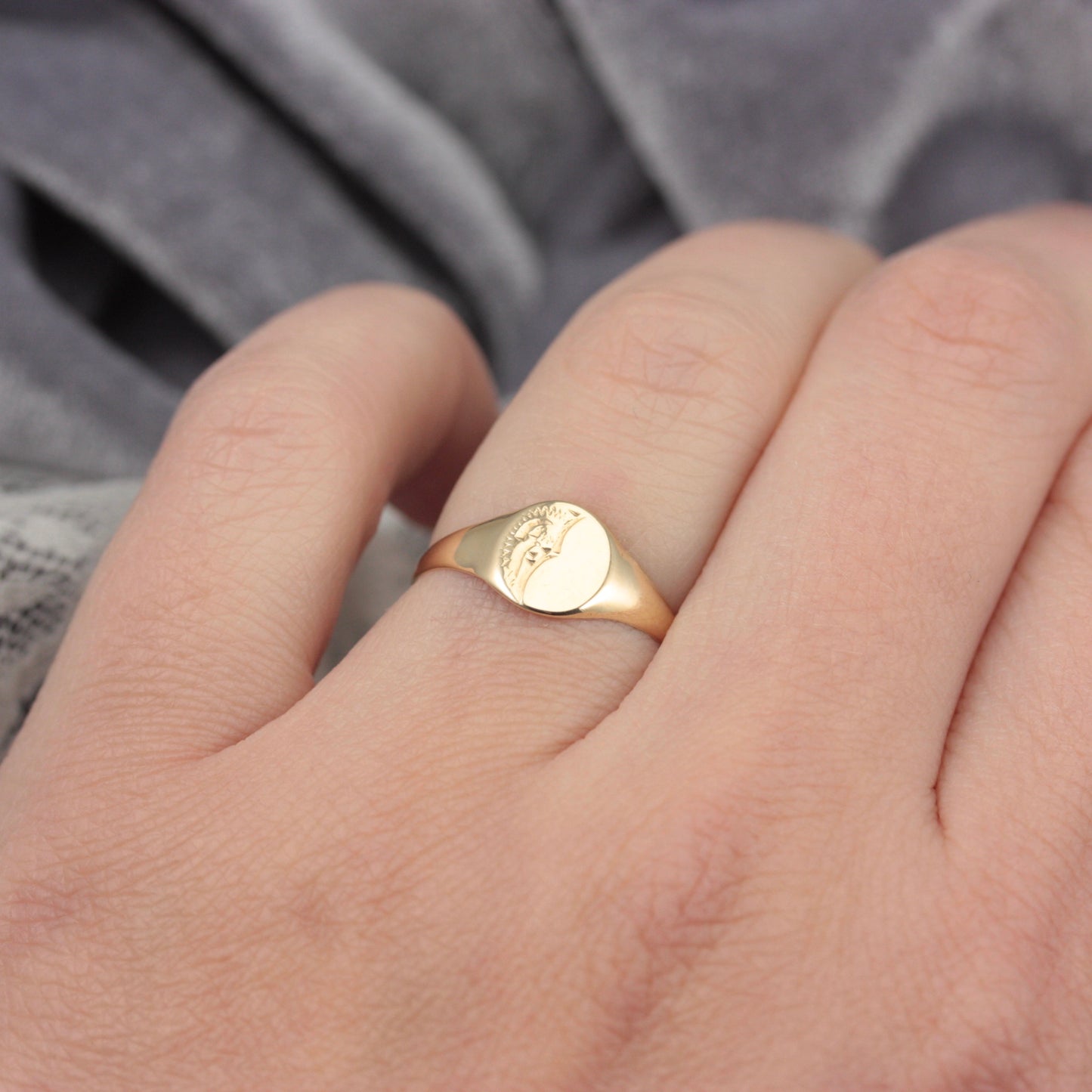 Vintage 9ct Gold Oval Half Engraved Signet Ring, 1978
