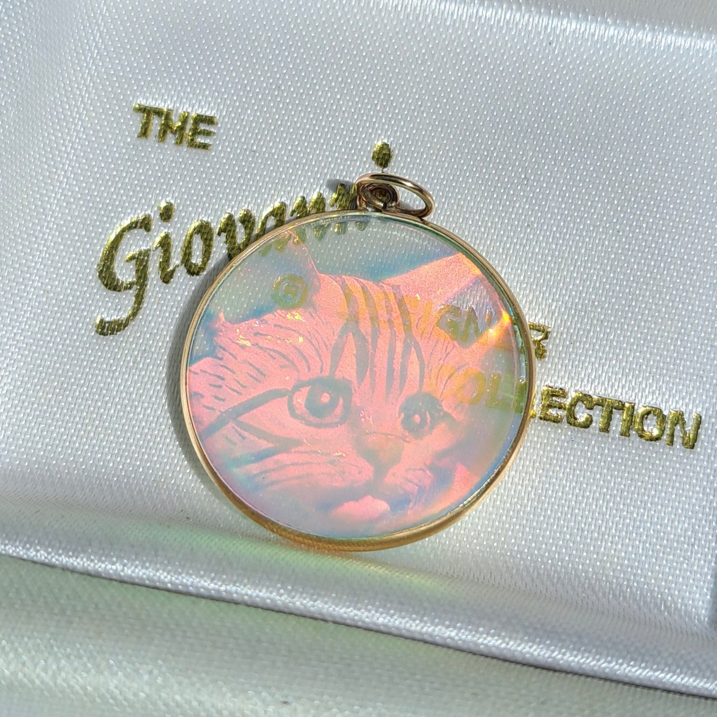 Vintage Glass Cat Hologram Pendant, Early 90s