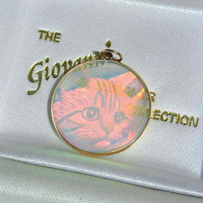 Vintage Glass Cat Hologram Pendant, Early 90s