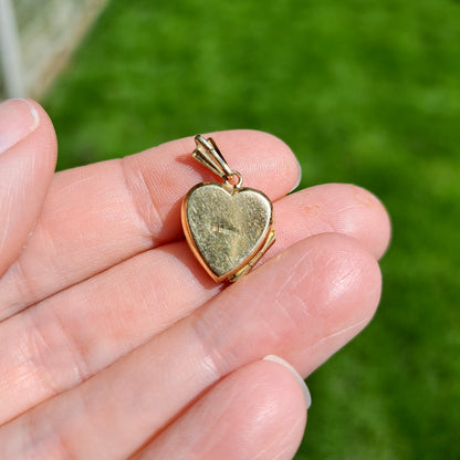Vintage 9ct Gold Patterned Heart Locket Pendant, 1971