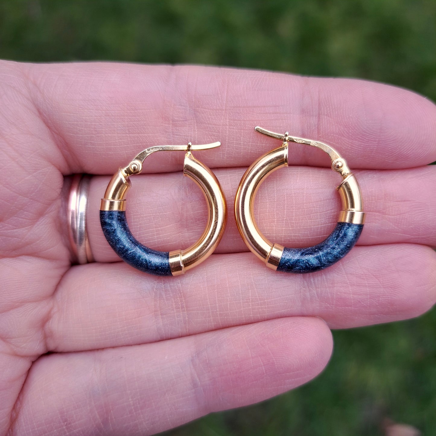 Vintage 9ct Gold and Enamel Hoop Earrings, 1993