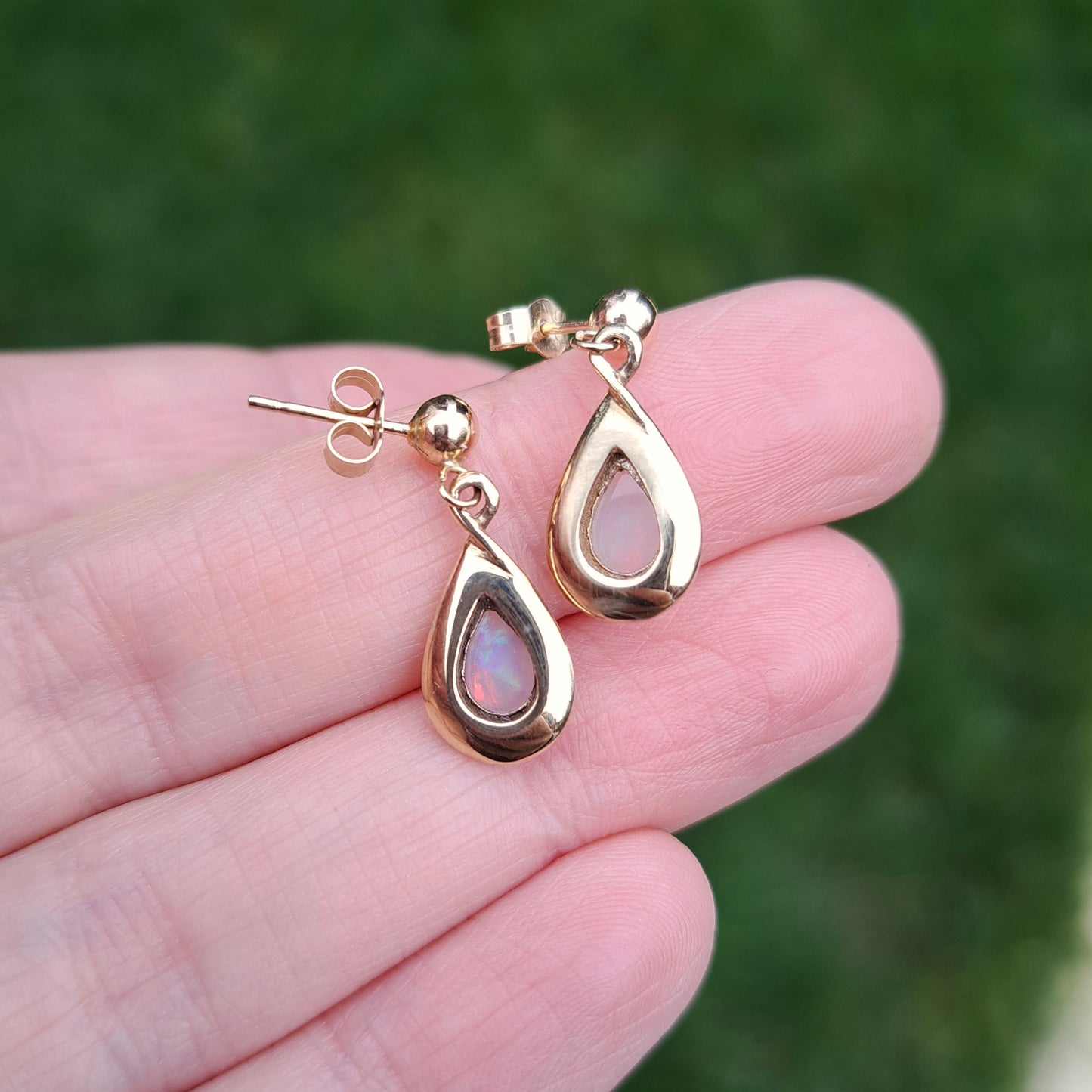 Late Vintage 9ct Gold and Opal Dangle Earrings