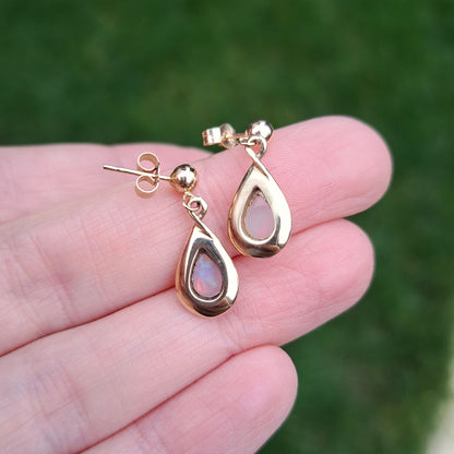 Late Vintage 9ct Gold and Opal Dangle Earrings