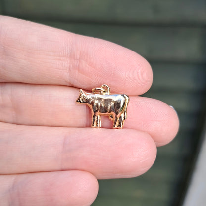 Vintage 9ct Gold Cow Charm, 1978