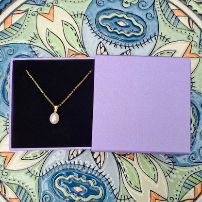 Solid 9ct Gold White Freshwater Teardrop Pearl Pendant, June Birthstone