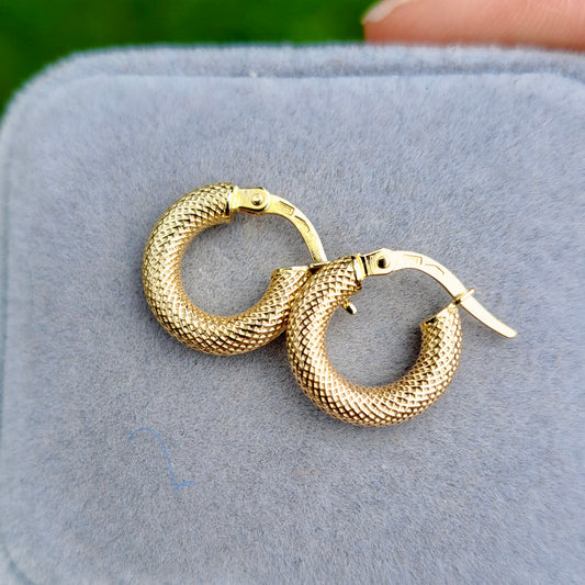 Pre-owned Small Textured 9ct Italian Gold Hoop Earrings