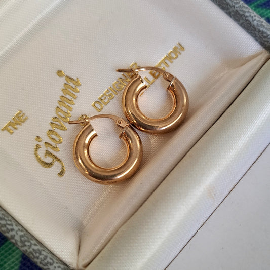 Small and Chunky 9ct Gold Tube Hoop Earrings, Unoaerre Italy