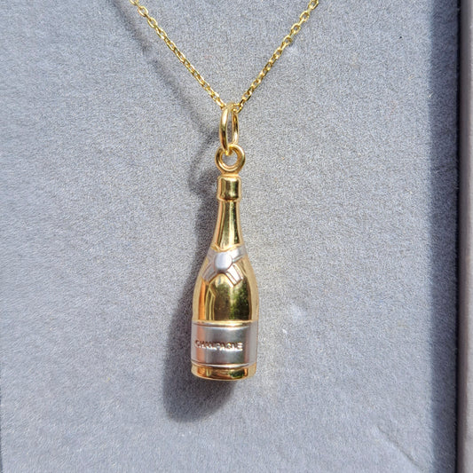 9ct Yellow and White Gold Champagne Bottle Charm