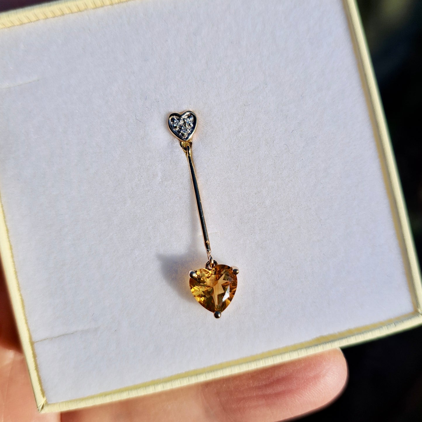 Pre-owned 9ct Gold, Citrine and Diamond Heart Drop Pendant