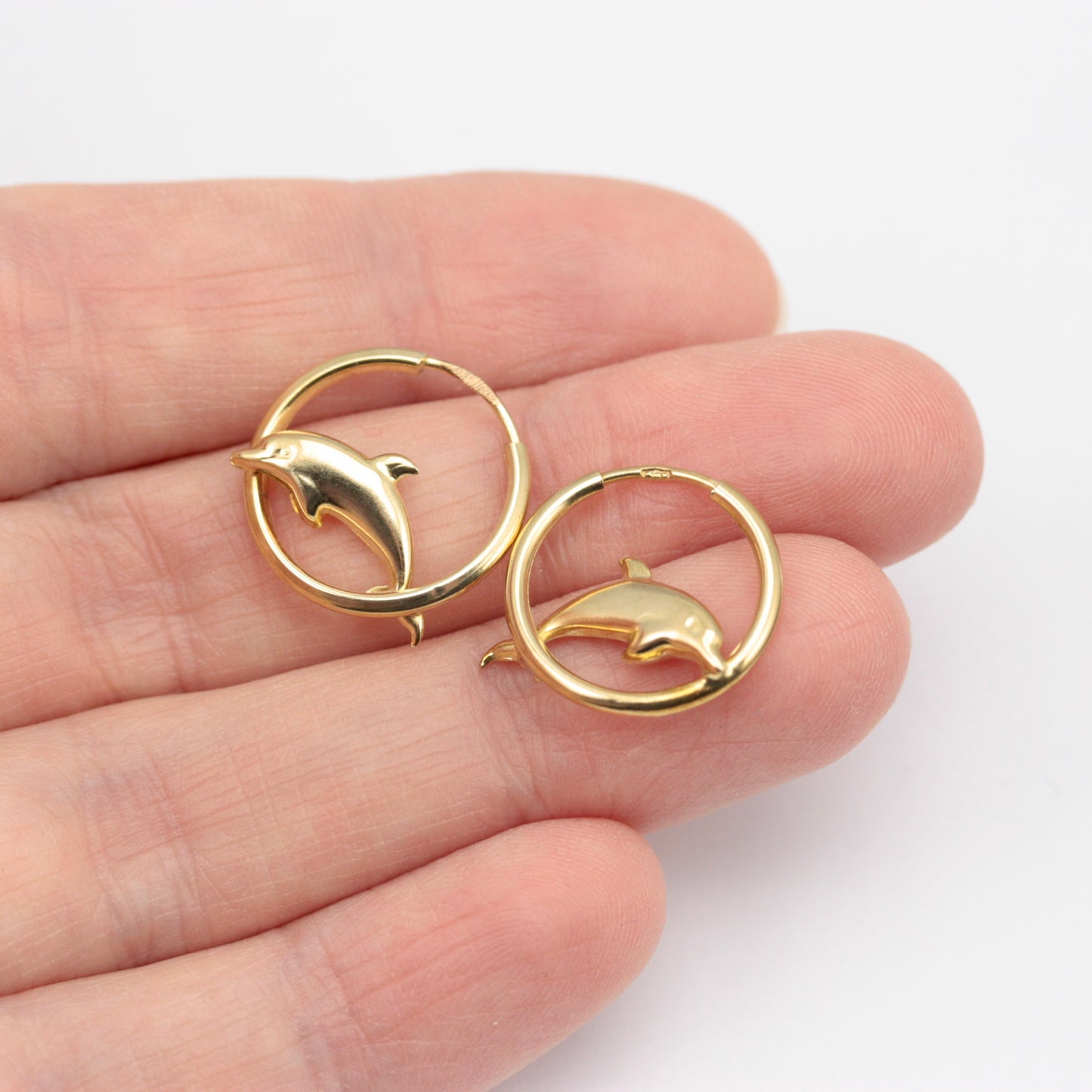 Pre-owned 9ct Yellow Gold Dolphin Hoop Earrings