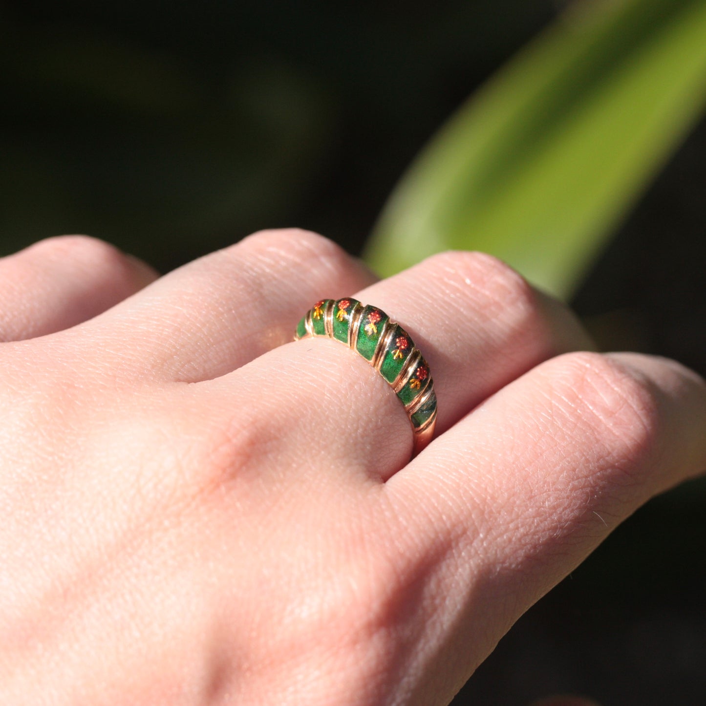 Antique German 14K Gold and Enamel Croissant Ring