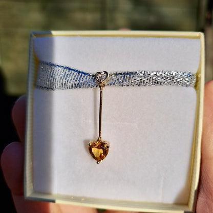Pre-owned 9ct Gold, Citrine and Diamond Heart Drop Pendant