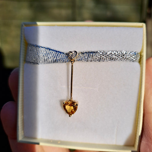 Pre-owned 9ct Gold, Citrine and Diamond Heart Drop Pendant