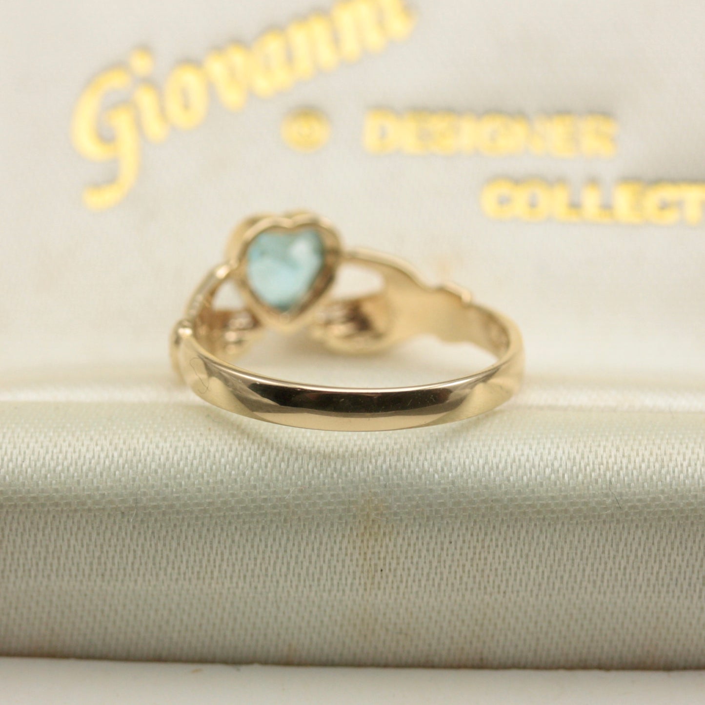 Vintage 9ct Gold Hands Holding Topaz Heart Ring, 1996