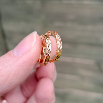 Pre-owned 9ct Gold Textured Hoop Earrings