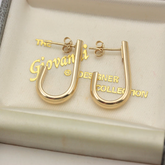 Pre-owned 9ct Yellow Gold Curved Half Hoop Stud Earrings