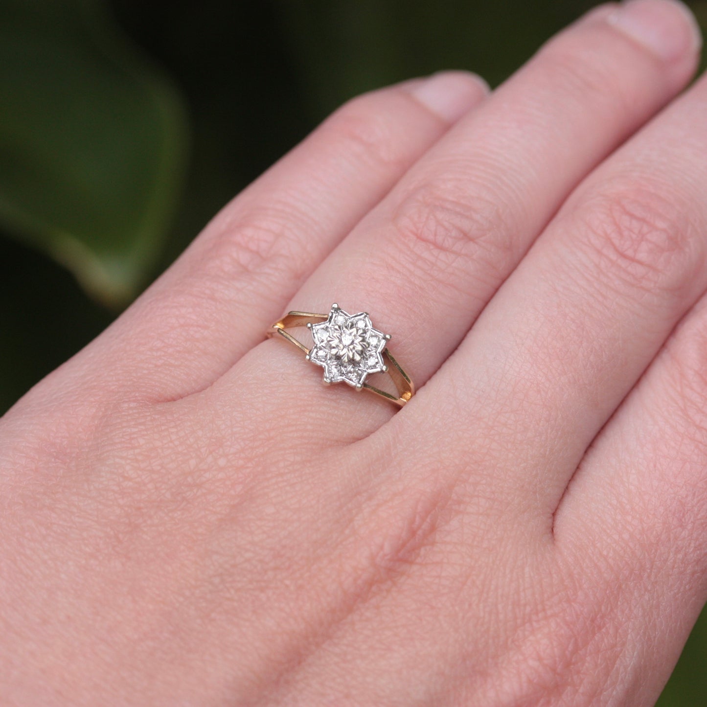 Vintage 9ct Gold and Diamond Star Cluster Ring, 1981