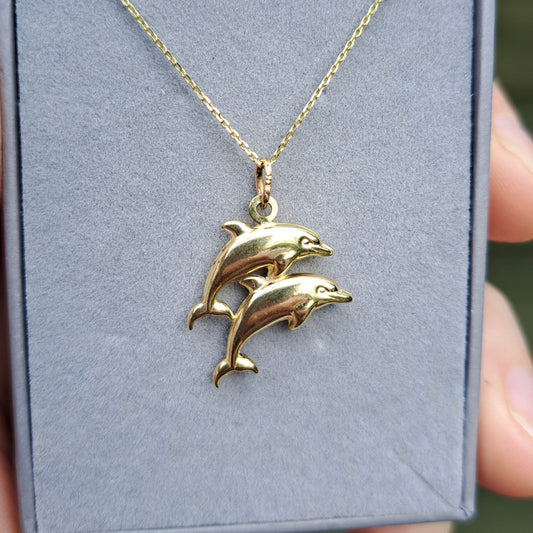 9ct Gold Double Dolphin Charm / Pendant