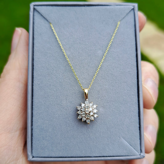 Late Vintage 9ct Gold and Diamond Cluster Pendant