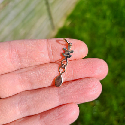 Vintage 9ct Gold Welsh Love Spoon Charm with Diamond, 1998