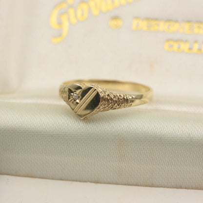 Vintage 9ct Gold and Diamond Heart Signet Ring, 1991