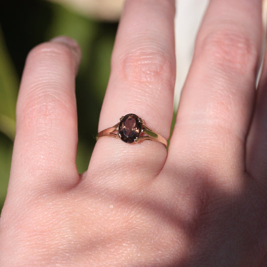 Vintage 9ct Gold Smoky Quartz Solitaire Ring, 1986