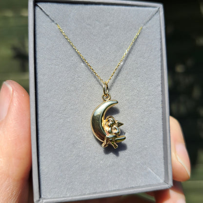 9ct Gold Cherub on Moon Charm / Pendant