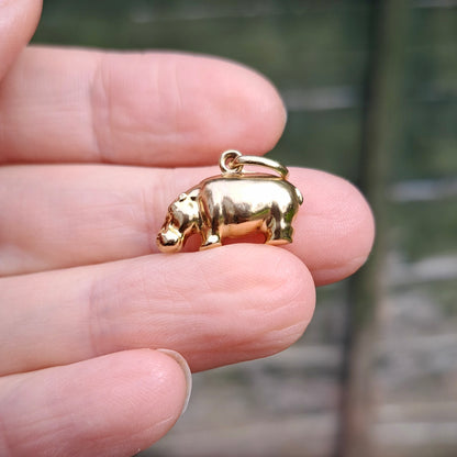 Vintage 9ct Gold Puffy Hippo Charm, 1994