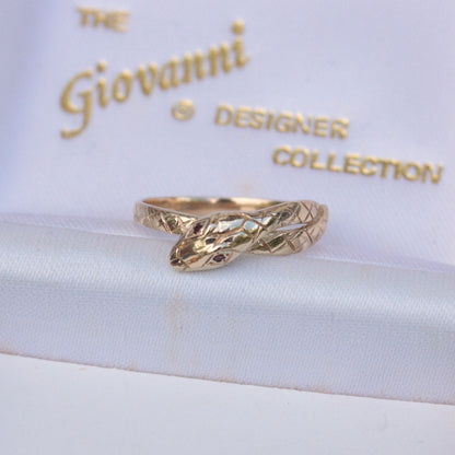 Vintage 9ct Gold and Garnet Snake Ring, 1987