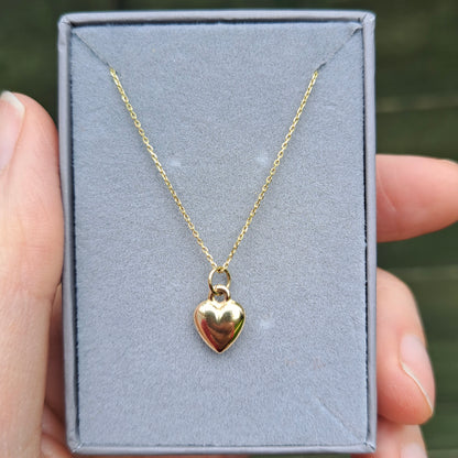 Vintage 9ct Gold Mini Plain Puffy Heart Charm, 9mm