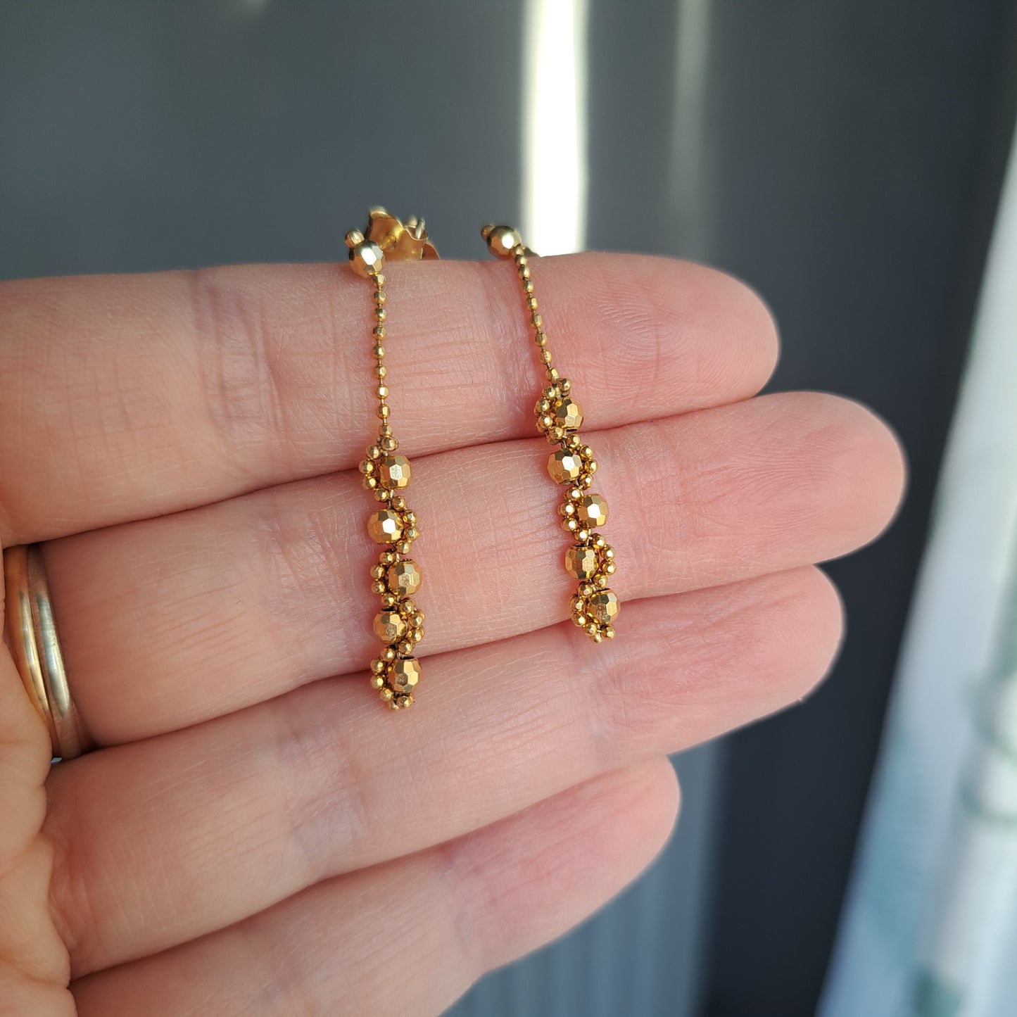 Pre-owned 9ct gold Beaded Dangle Earrings, Silmar Italy