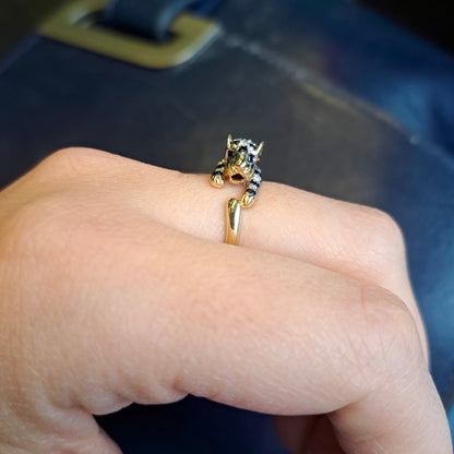 Pre-owned 9ct Gold Black Sapphire and Diamond Panther Ring