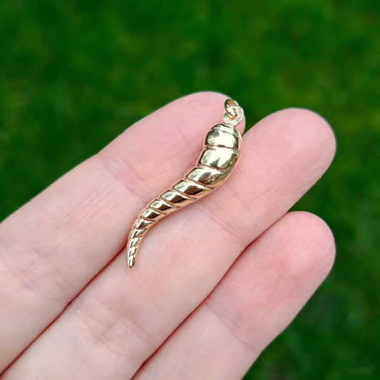 Vintage Italian 9ct Gold Twisted Cornicello Horn Pendant, Unoaerre, 1988