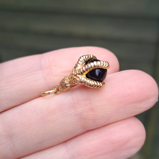 Vintage 9ct Gold Claw Holding Onyx Ball Charm, 1991