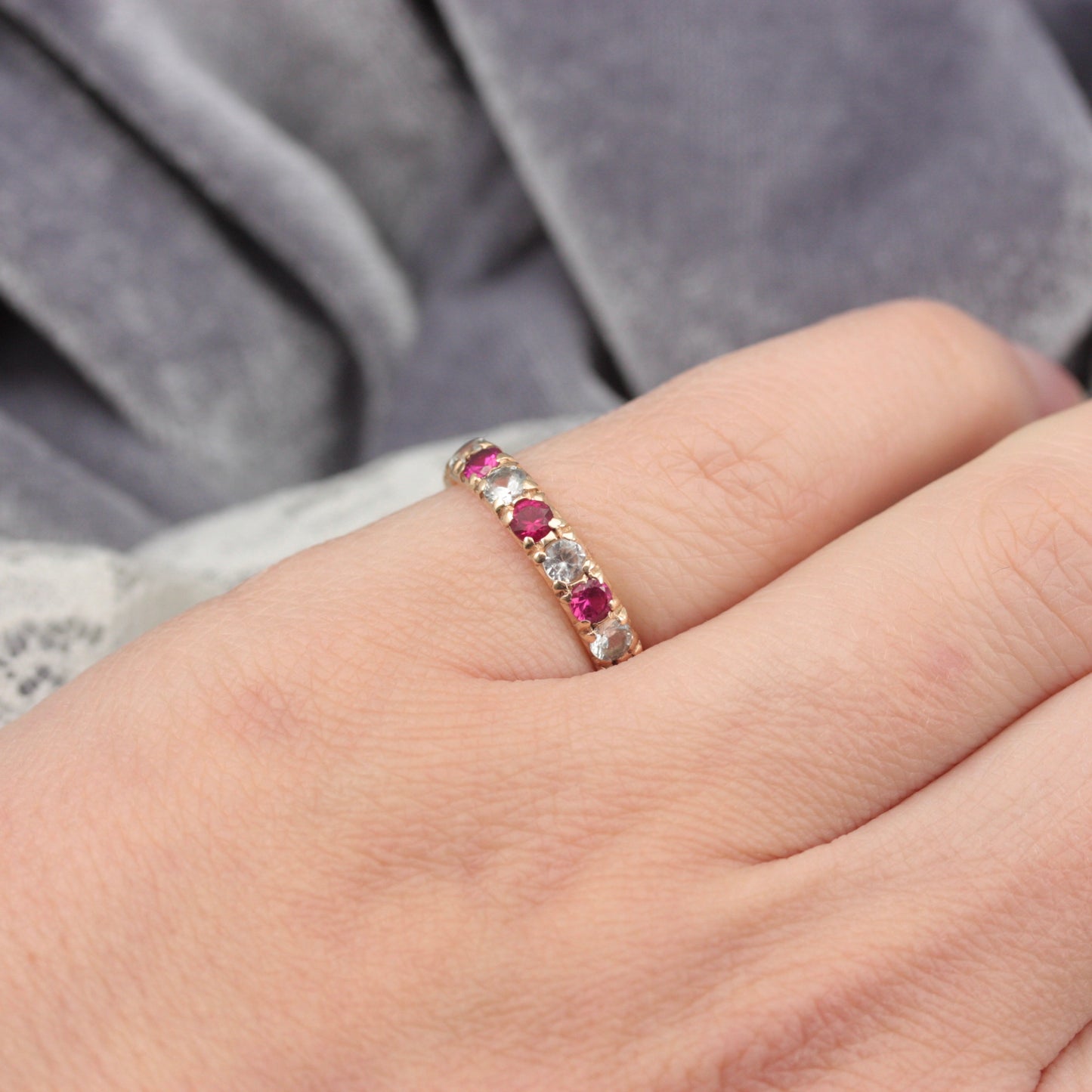 Vintage Red and White Created Spinel Eternity Ring, 1970s