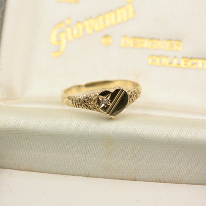Vintage 9ct Gold and Diamond Heart Signet Ring, 1991