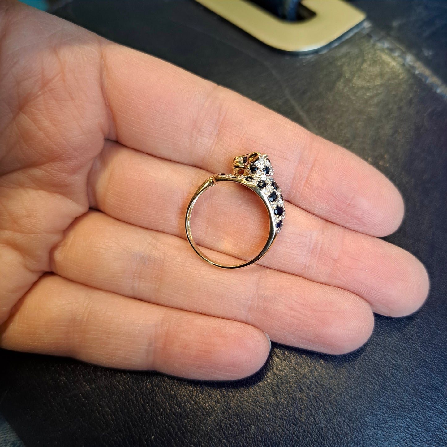Pre-owned 9ct Gold Black Sapphire and Diamond Panther Ring