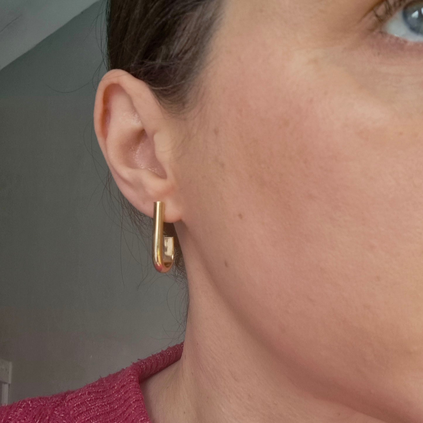 Pre-owned 9ct Yellow Gold Curved Half Hoop Stud Earrings
