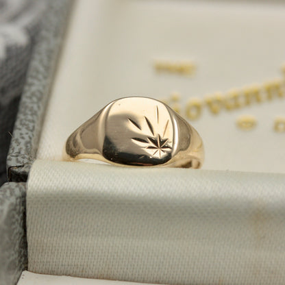 Vintage 9ct Gold Cushion Shaped Signet Ring, 1981