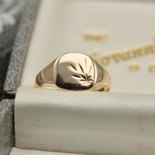 Vintage 9ct Gold Cushion Shaped Signet Ring, 1981