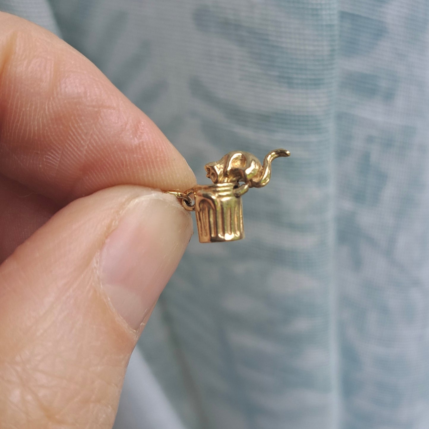 Solid 9ct Gold Articulated Cat Raiding the Bin Charm